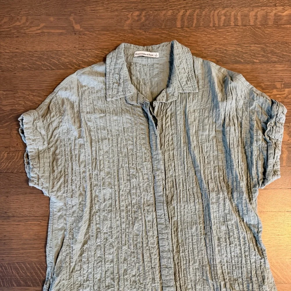 Abercrombie & Fitch Sage Green Crinkled Shirt Mini Dress - Picture 4 of 16